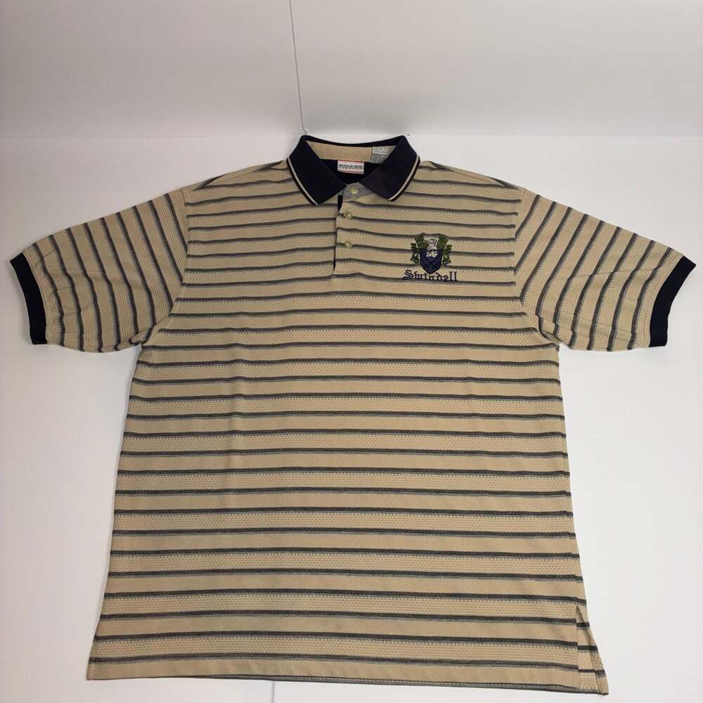 Vintage Bugle Boy Men Company Striped Polo Shirt Swindell Embroidery Size L
